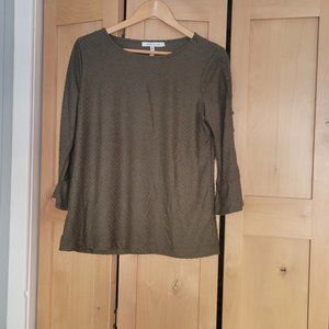 Rose & Olive Blouse in Olive Green, 3/4 Bell Sleeve w/cut-outs, Size Medium